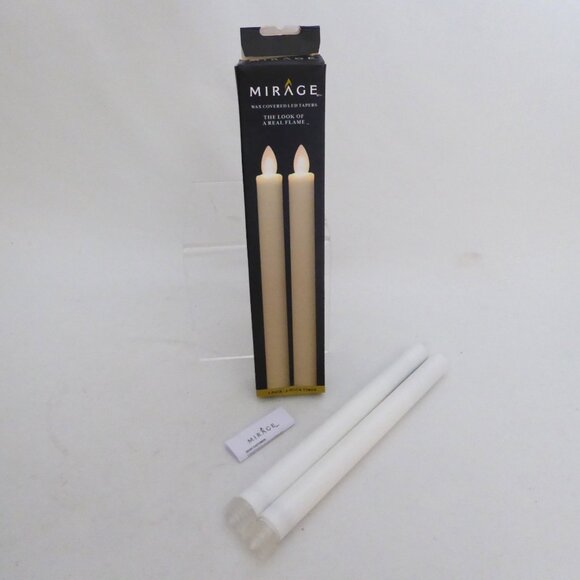 NEW 9” MIRAGE WHITE TAPERED REAL WAX FLAME EFFECT CANDLE SET BATTERY POWERED - Picture 1 of 10